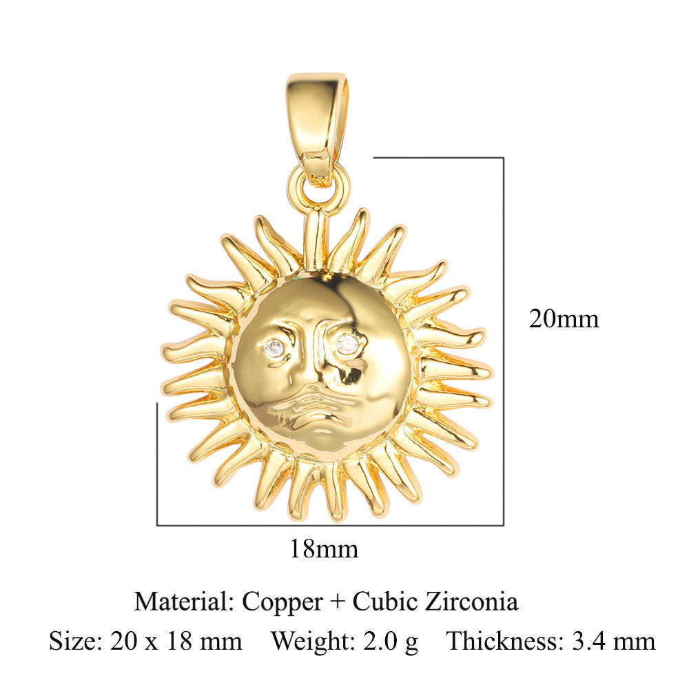 Colgante de cobre y circonita con forma de sol, luna y estrellas 