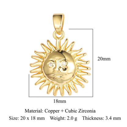 Colgante de cobre y circonita con forma de sol, luna y estrellas 