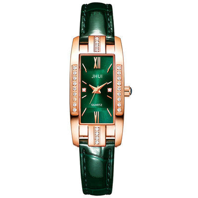 Elegante reloj cuadrado pequeño de color verde para mujer 
