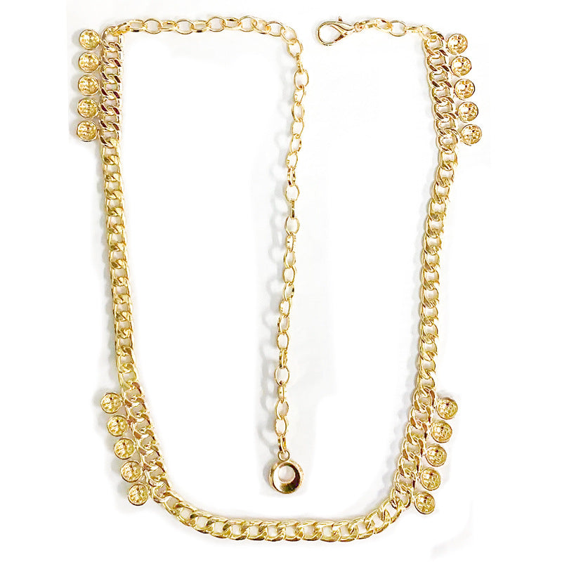 Carved geometric retro waist chain