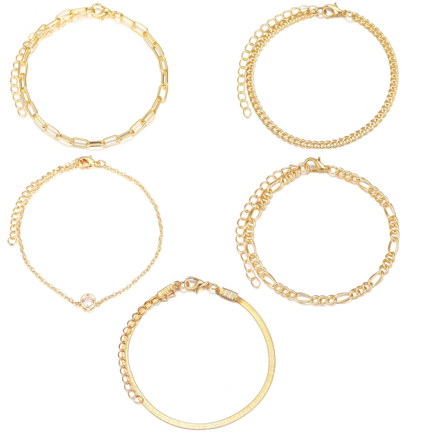 5-Piece Snake Bone Chain Bracelet Set