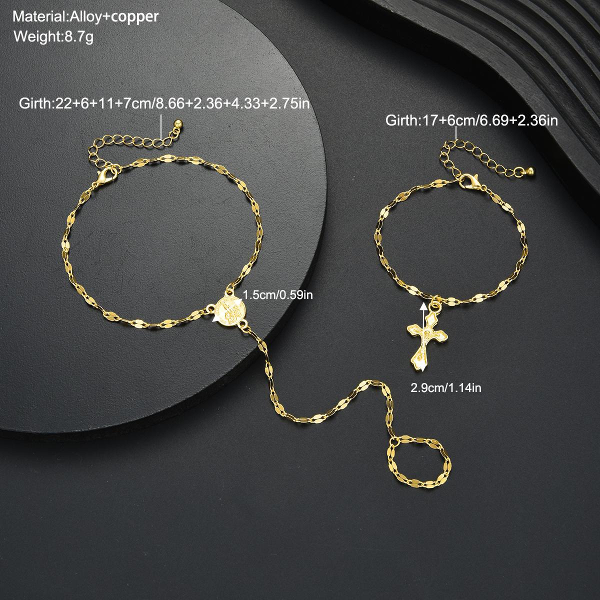 Coin Pendant Cross Finger Bracelet Set