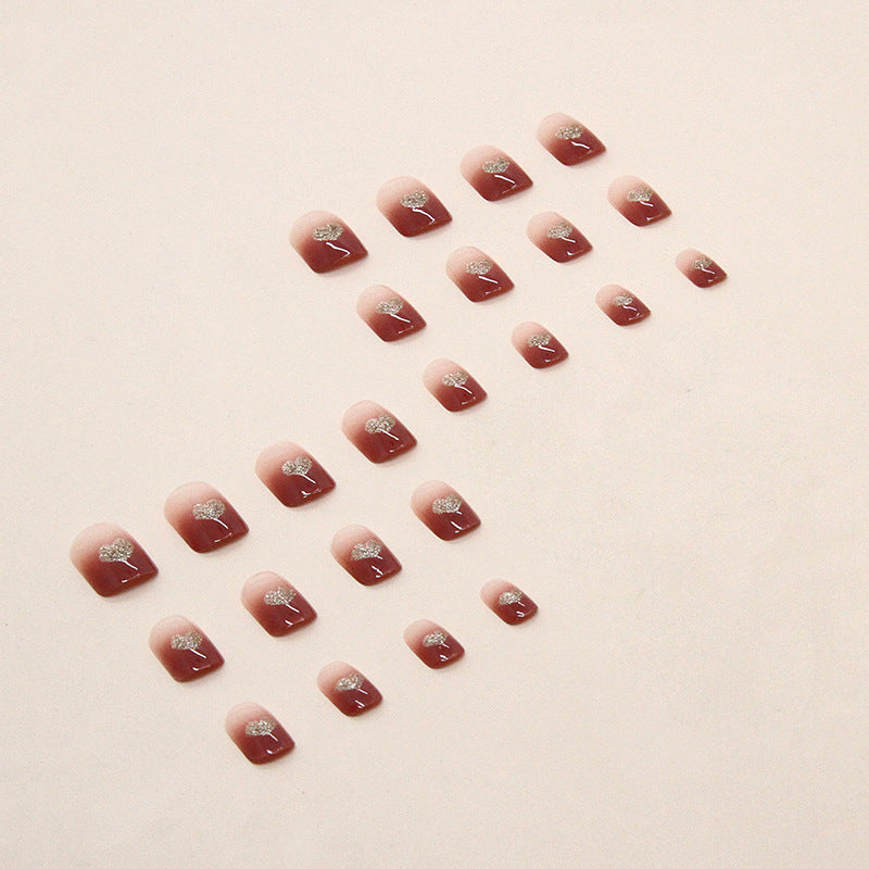 Gradient Glitter Gold Heart Nails