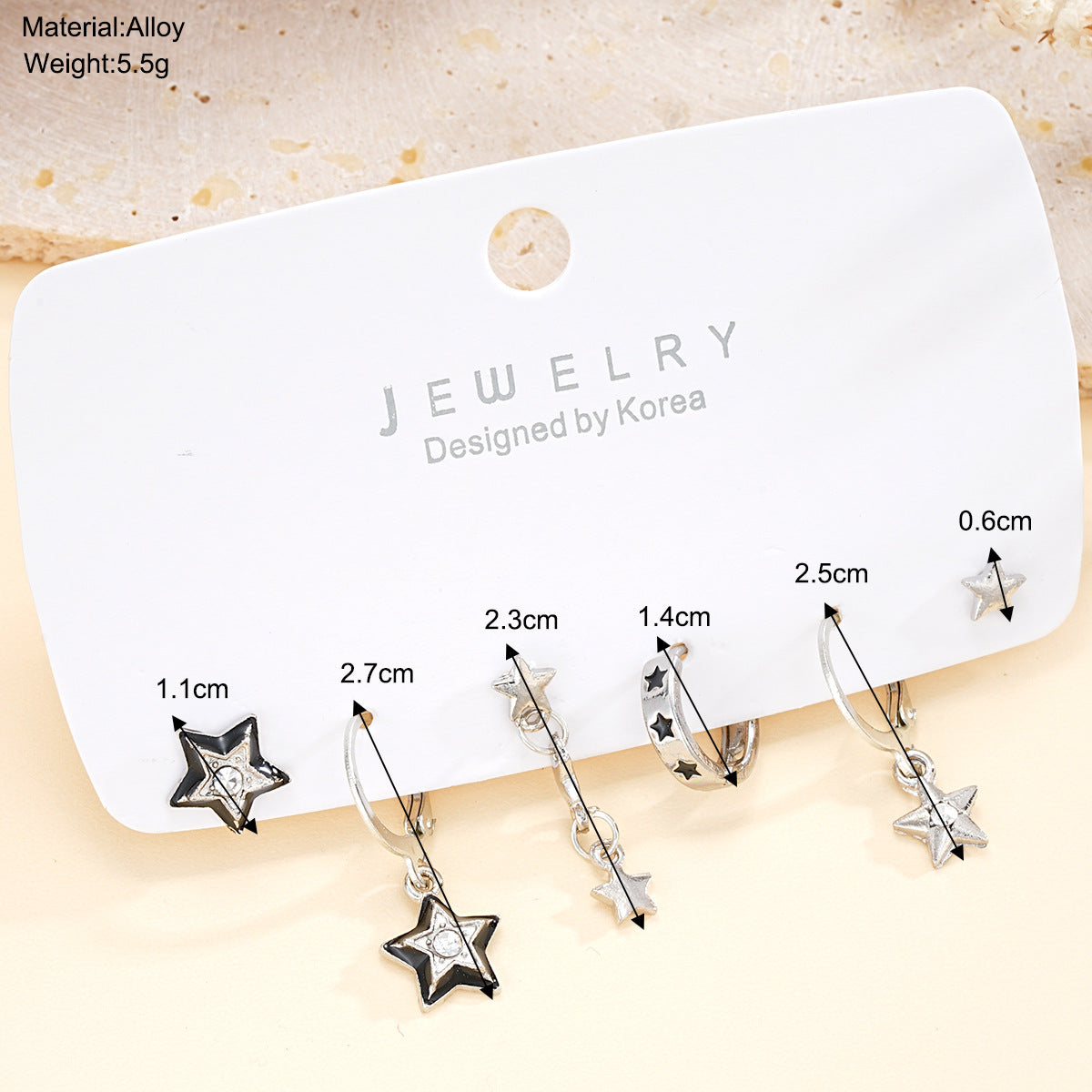 Sweet Cool Star Rhinestone Earring Set (6-Piece)