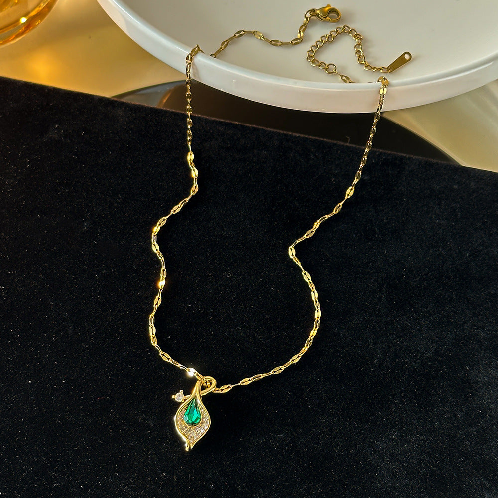 Women's Titanium Steel Rose & Pearl Collarbone Pendant Necklace