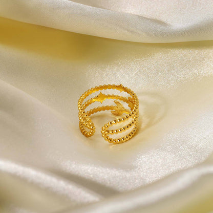 Three-layer star and moon open ring
