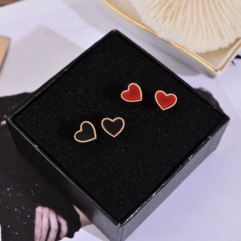 Korean Peach-Heart Red Titanium Steel Stud Earrings