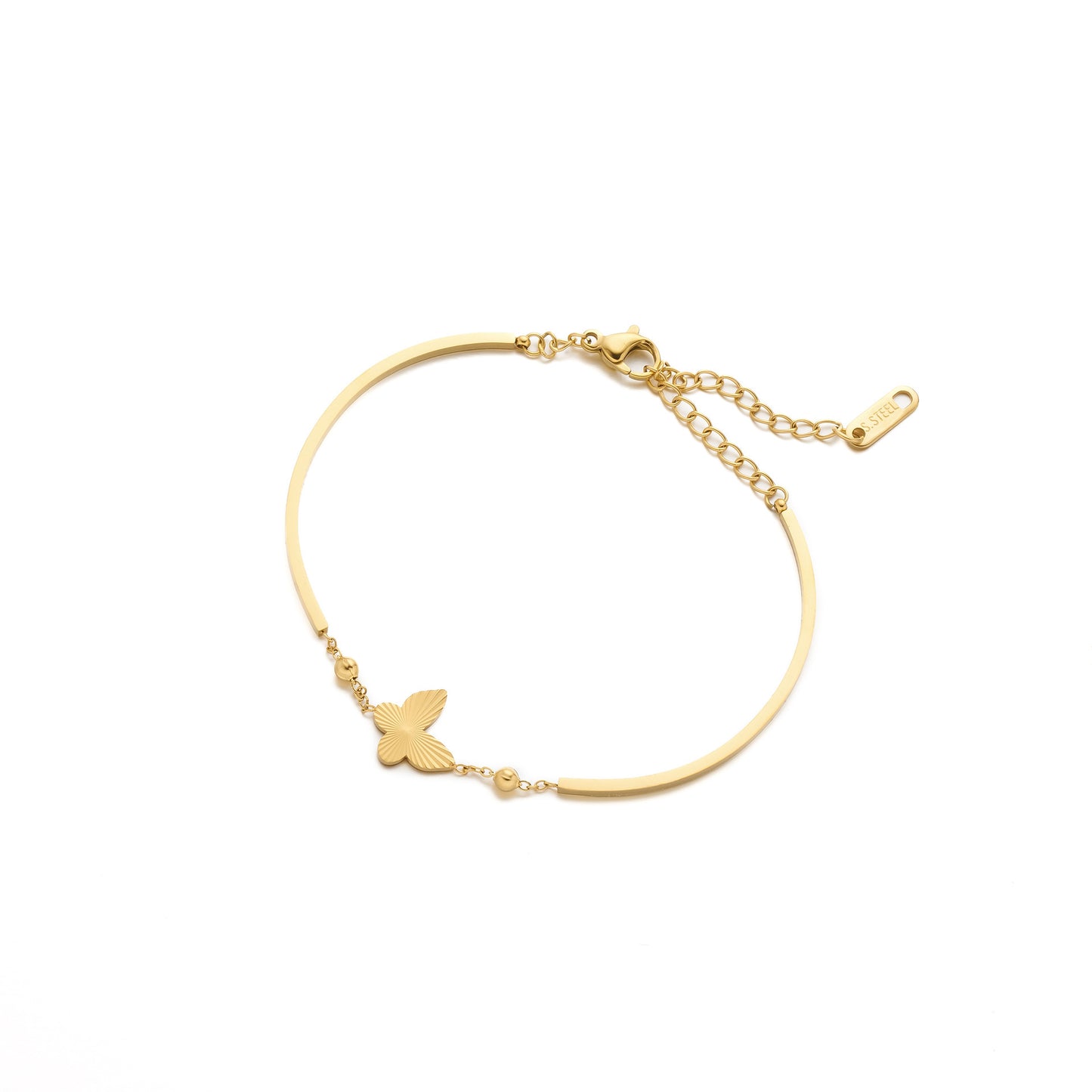 Women's Titanium Steel 18K Gold-Plated Butterfly Floral Bracelet