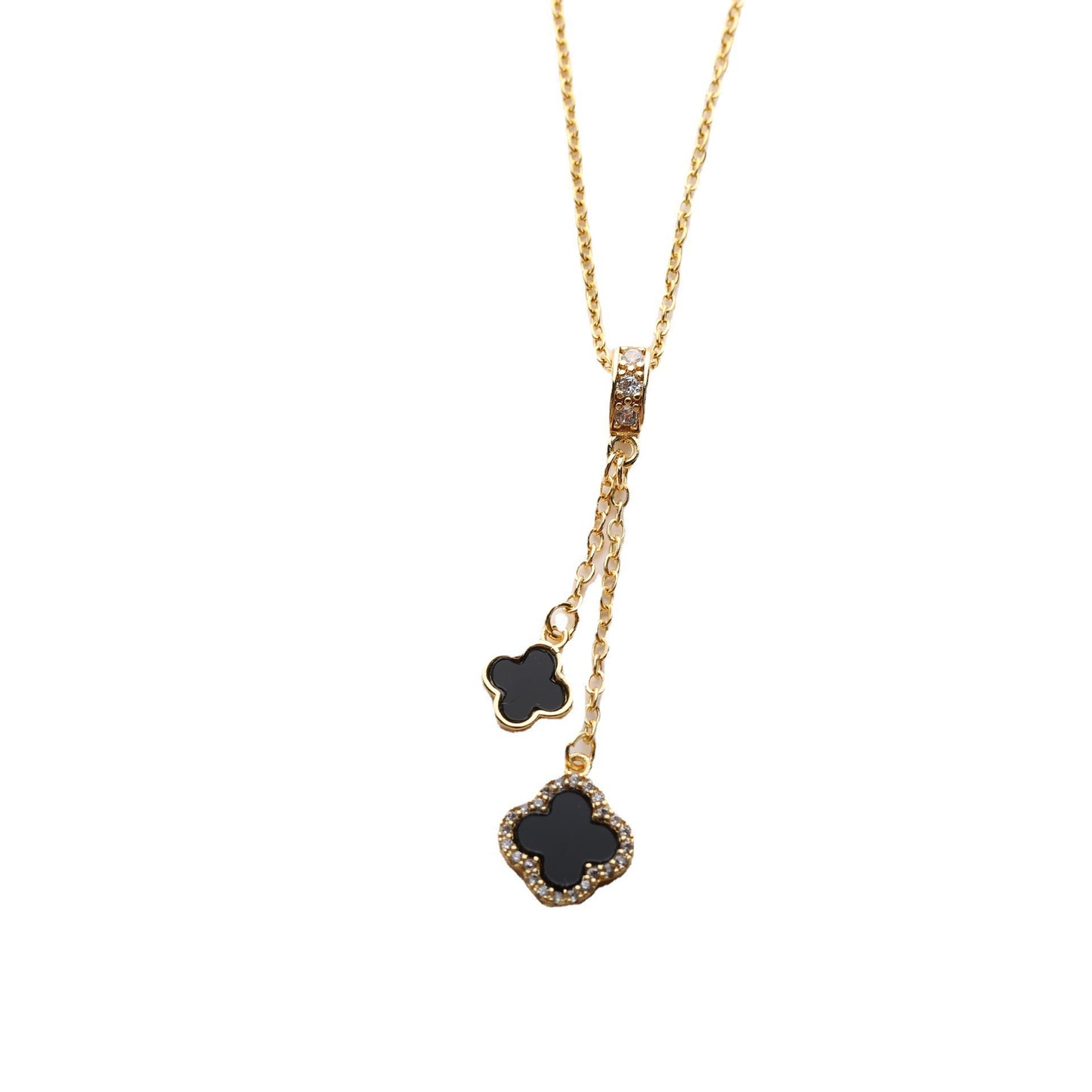 Titanium Steel Clover Necklace with Zircon Tassel — Women's Clavicle Chain