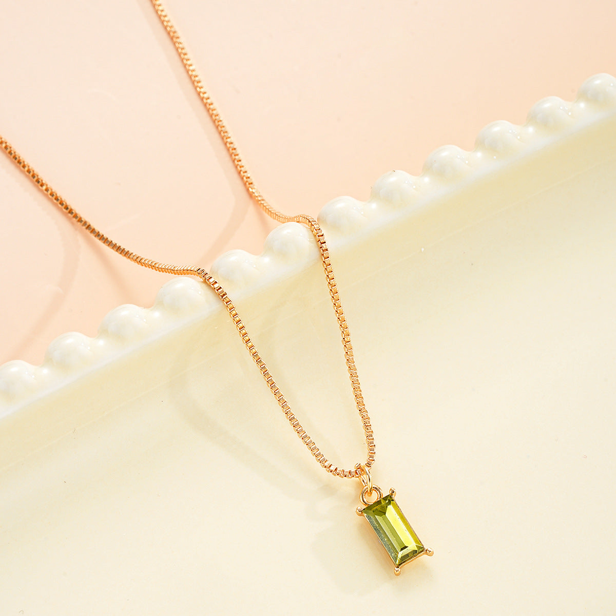 Square Zircon Gold Birthstone Necklace