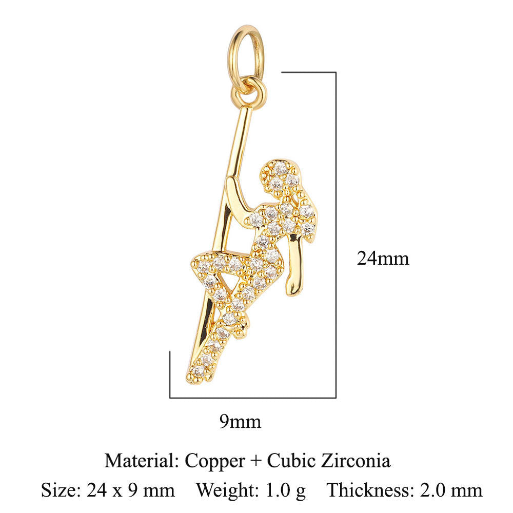 Crescent moon pentagram copper zircon pendant.