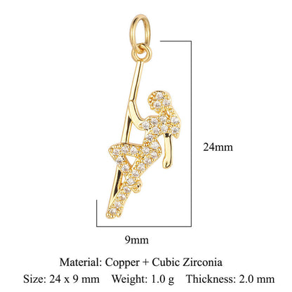 Crescent moon pentagram copper zircon pendant.