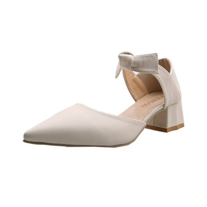 Thick Heel Pointed Bow Shoes