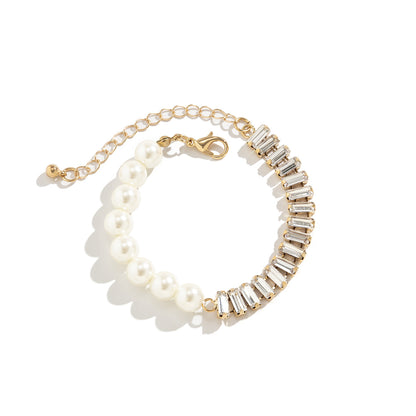 Pulsera vintage de imitación de perla y circonita