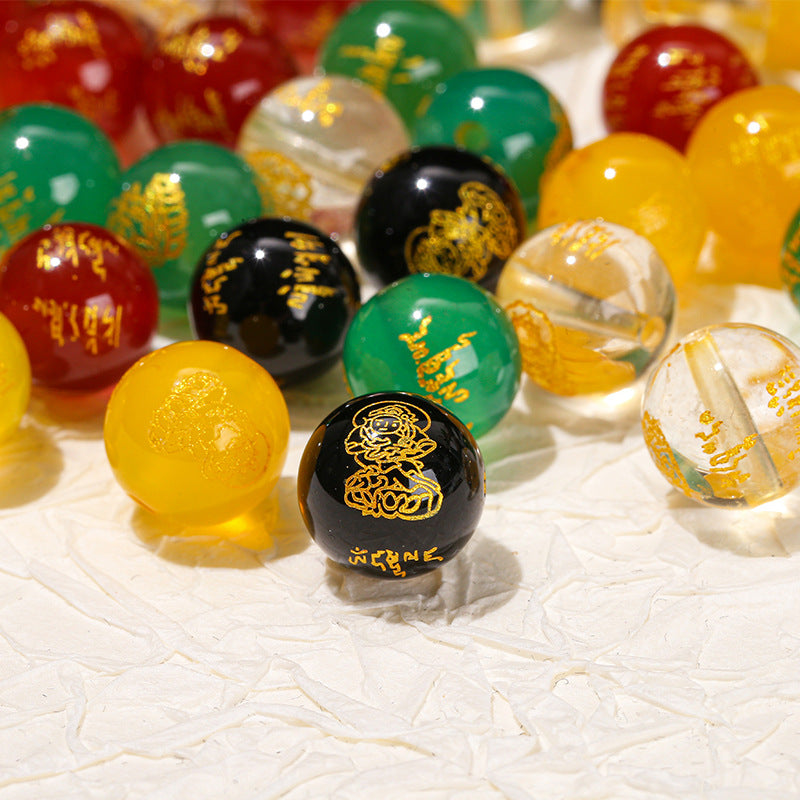 God of Wealth bronzing agate crystal loose beads