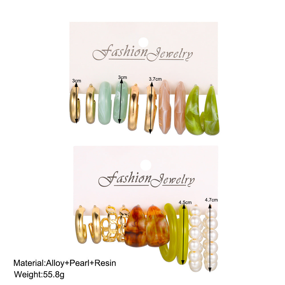 Retro Pearl & Acrylic Earring Set