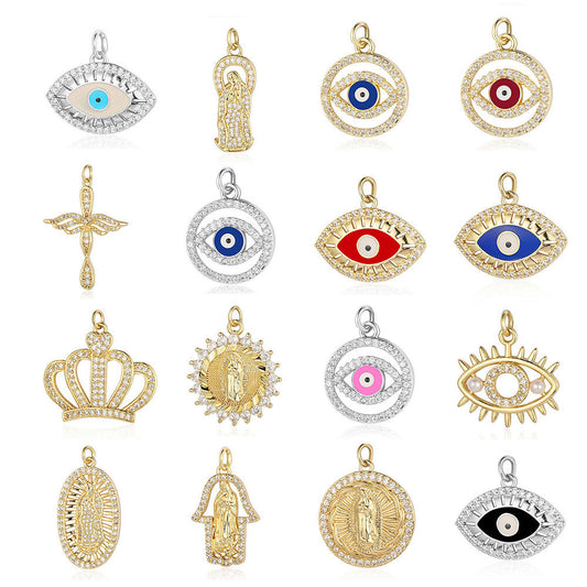 Colgante de cobre y circonita con forma de cruz de ojo del diablo 