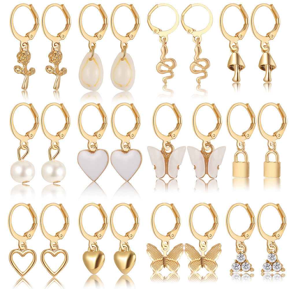 12-Piece Assorted Lock & Charm Hoop Earrings Set