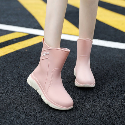 Rain boots women's middle tube outer wear thick bottom non-slip