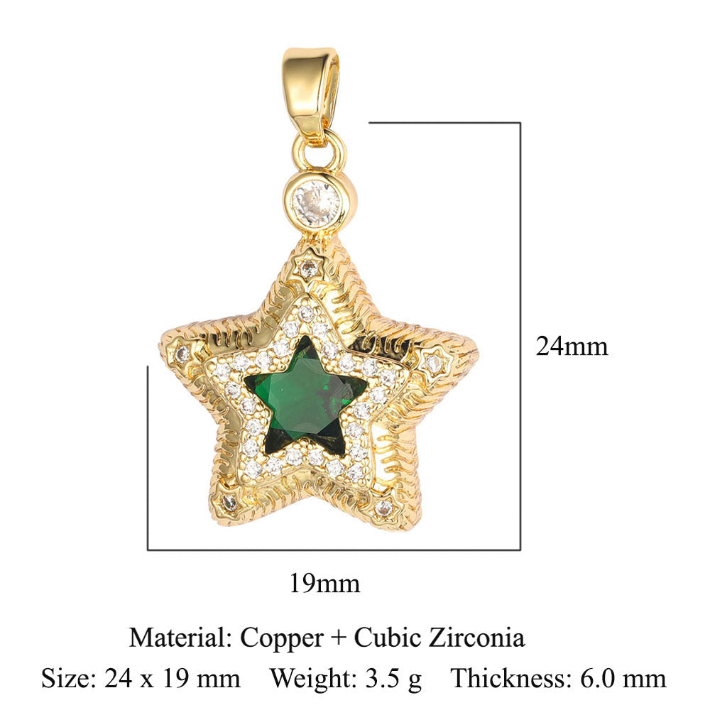 Colgante de cobre y circonita con forma de sol, luna y estrellas 