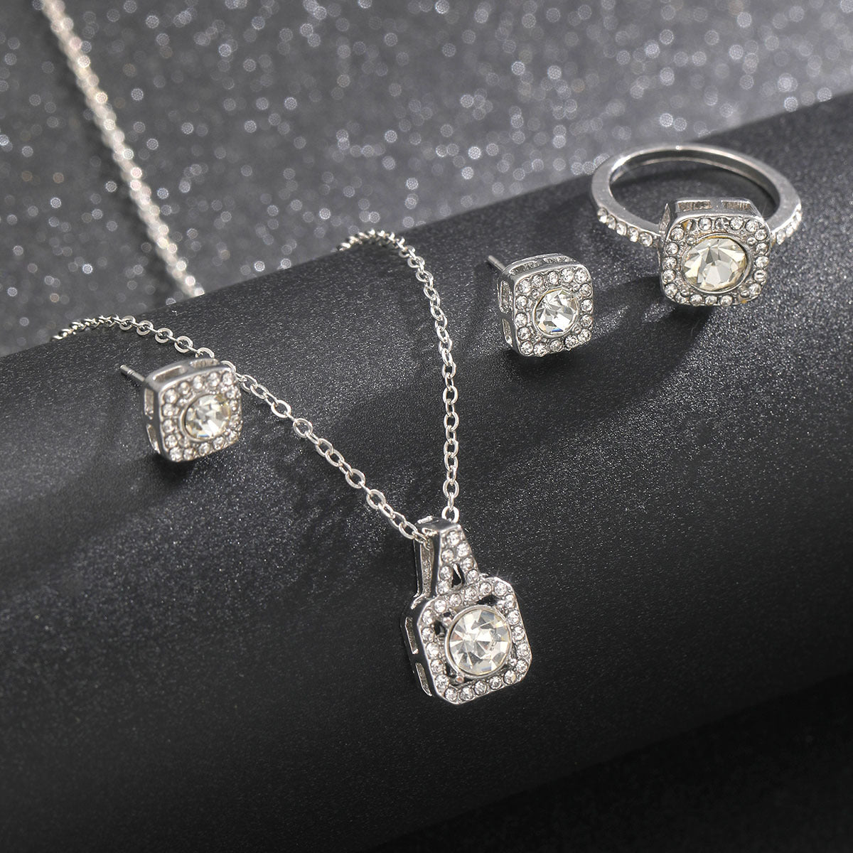 Elegant necklace, earrings and ring three-piece set