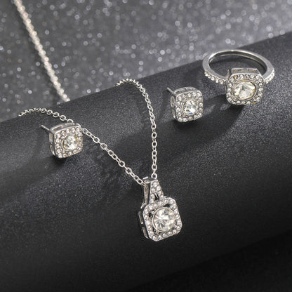 Elegant necklace, earrings and ring three-piece set