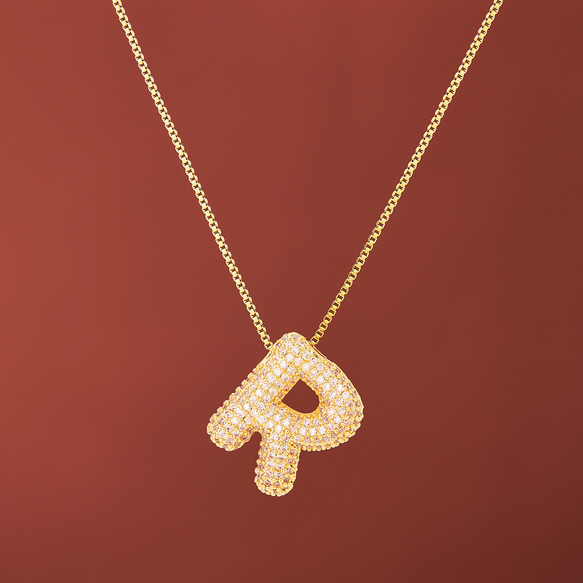 18K Gold-Plated Alphabet Necklace with Micro Zircon (Titanium Steel)