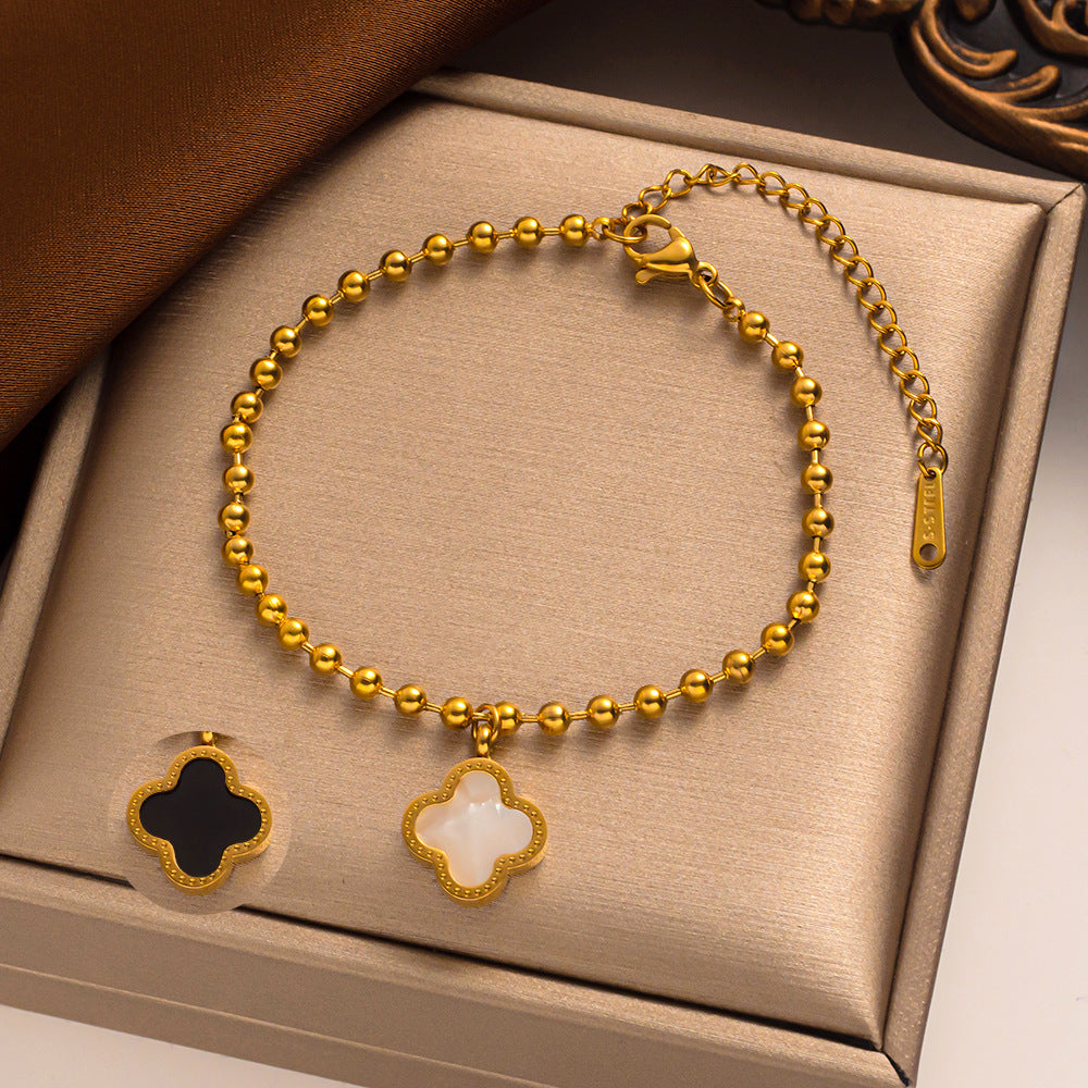 Pulseira feminina simples e chique de trevo de aço titânio - atacado 