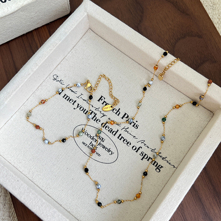 Multicolor Natural Stone Beaded Titanium Steel Necklace