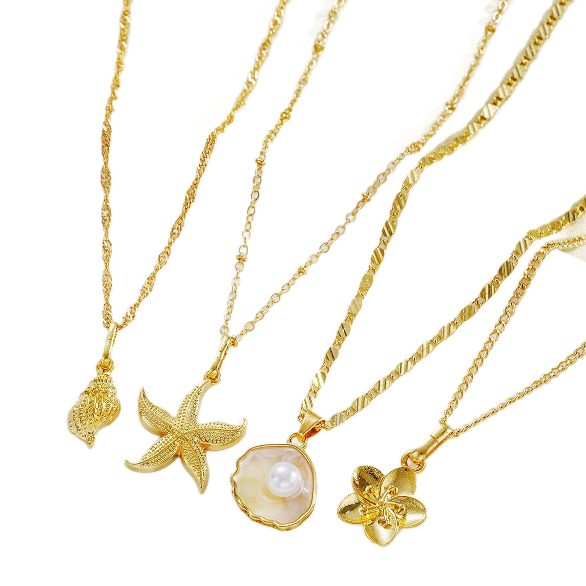 Resin Pearl Starfish Shell Flower Necklace Set