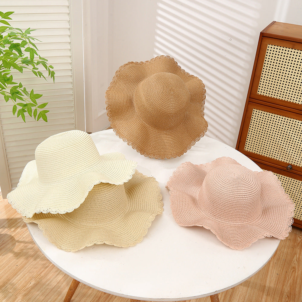 DIY Straw Hat Blank Big Brim Woven Wavy Sun Protection