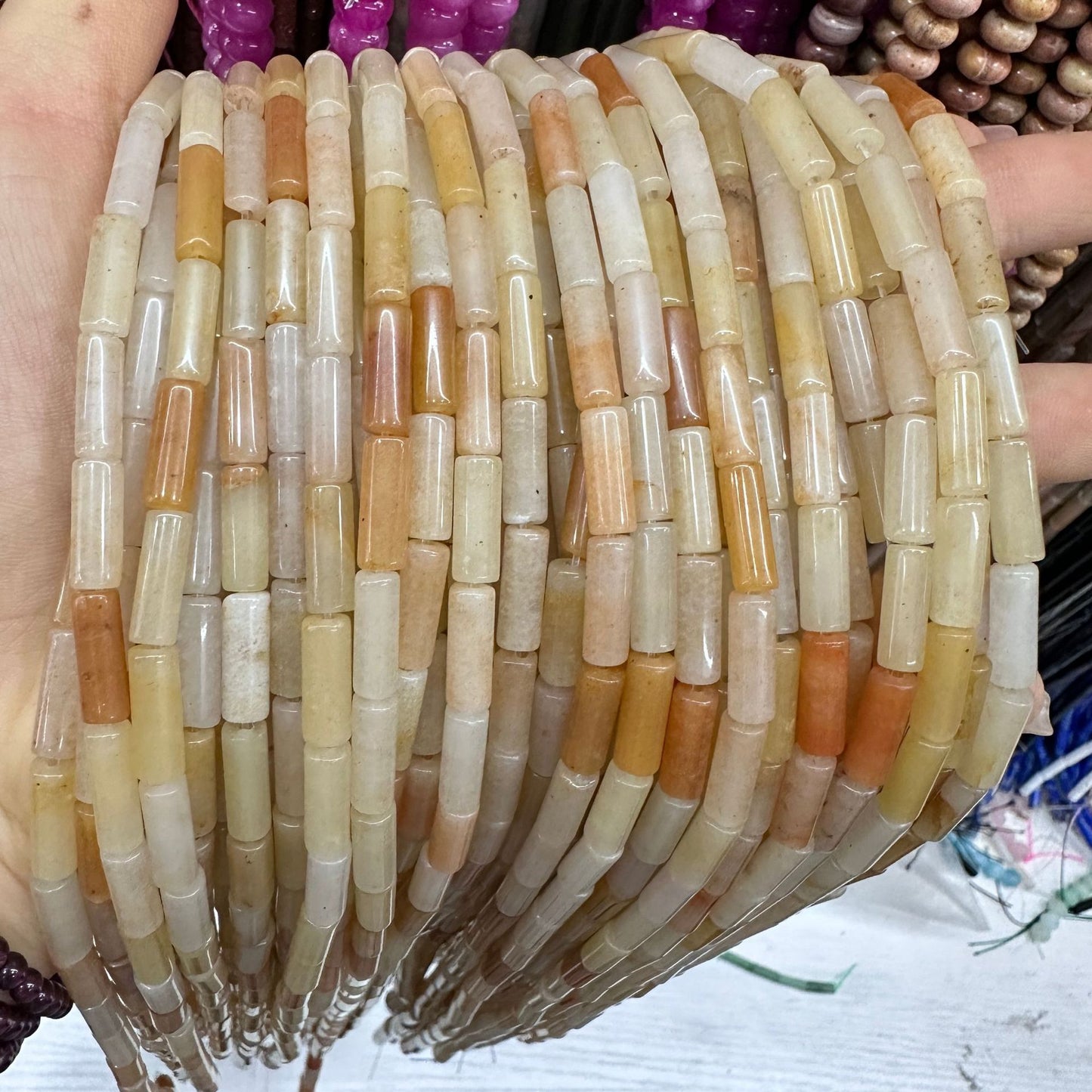 4*13MM natural stone crystal cylindrical spacer beads