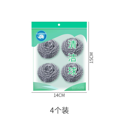 Steel Wool Scrubber with Handle, Non-Shedding, Pot and Dish Cleaning Ball