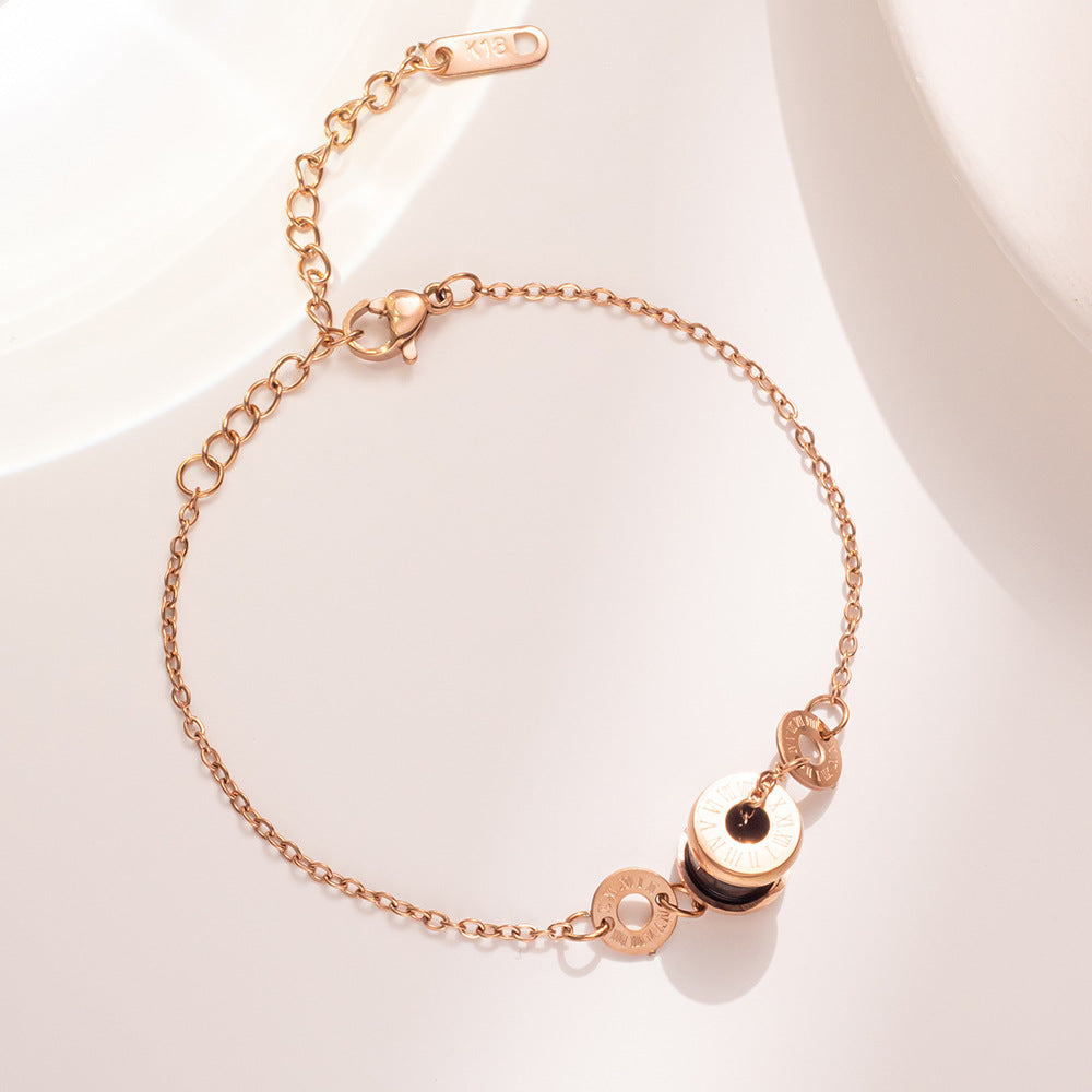 Pulseira Elegante de Diamante em Aço Titânio - Ouro Rosa 