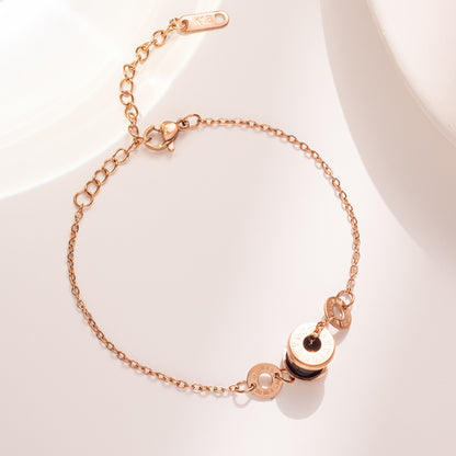 Pulseira Elegante de Diamante em Aço Titânio - Ouro Rosa 