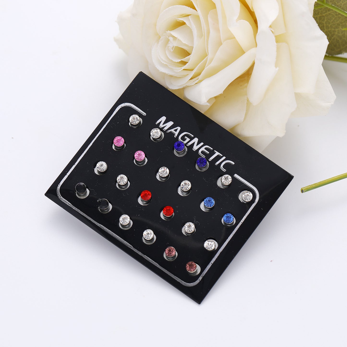 12-Pair Magnetic Crystal Stud Earring Set