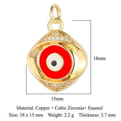 Colgante de cobre y circonita con forma de ojo del diablo y siete cuentas 