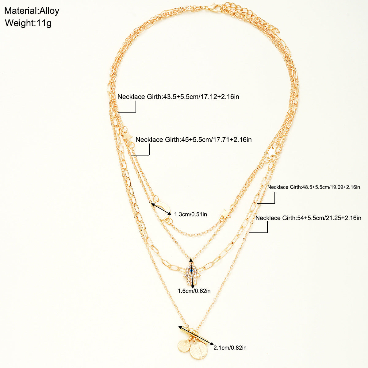 Devil's Eye Palm Star Moon 4-Piece Necklace Set