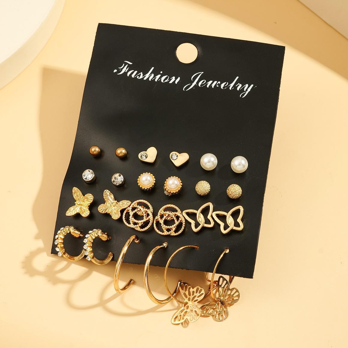 Butterfly Pearl Rhinestone Earring Set