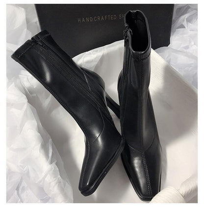 Elastic side zipper fashion boots