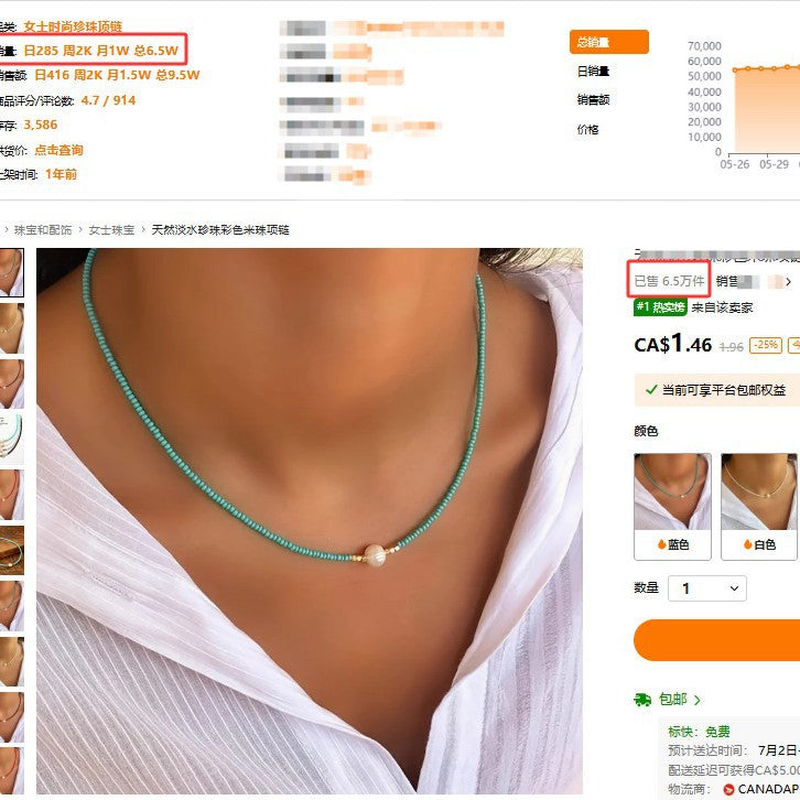 Imitation Pearl Rice Bead Necklace