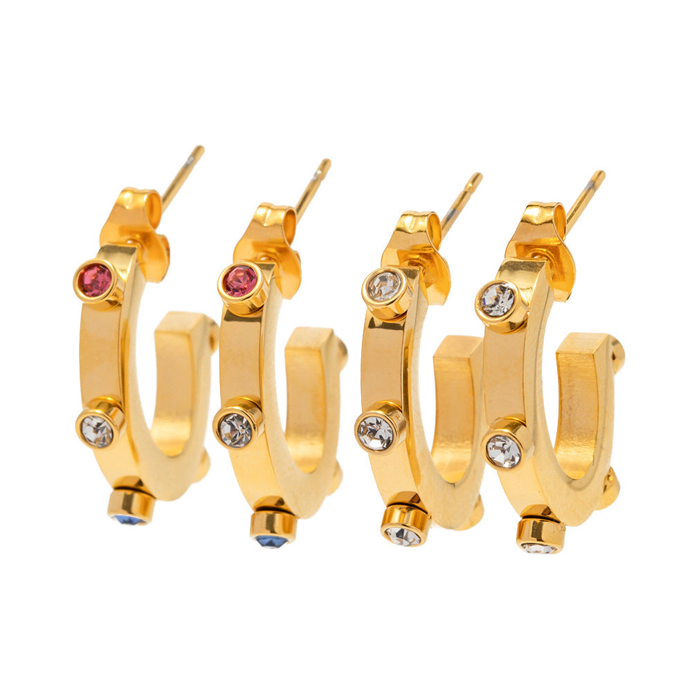 Colored Diamond C-Shaped Earrings