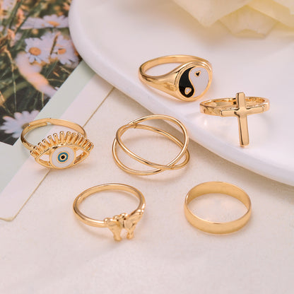 Eye Tai Chi Cross Butterfly Ring Set