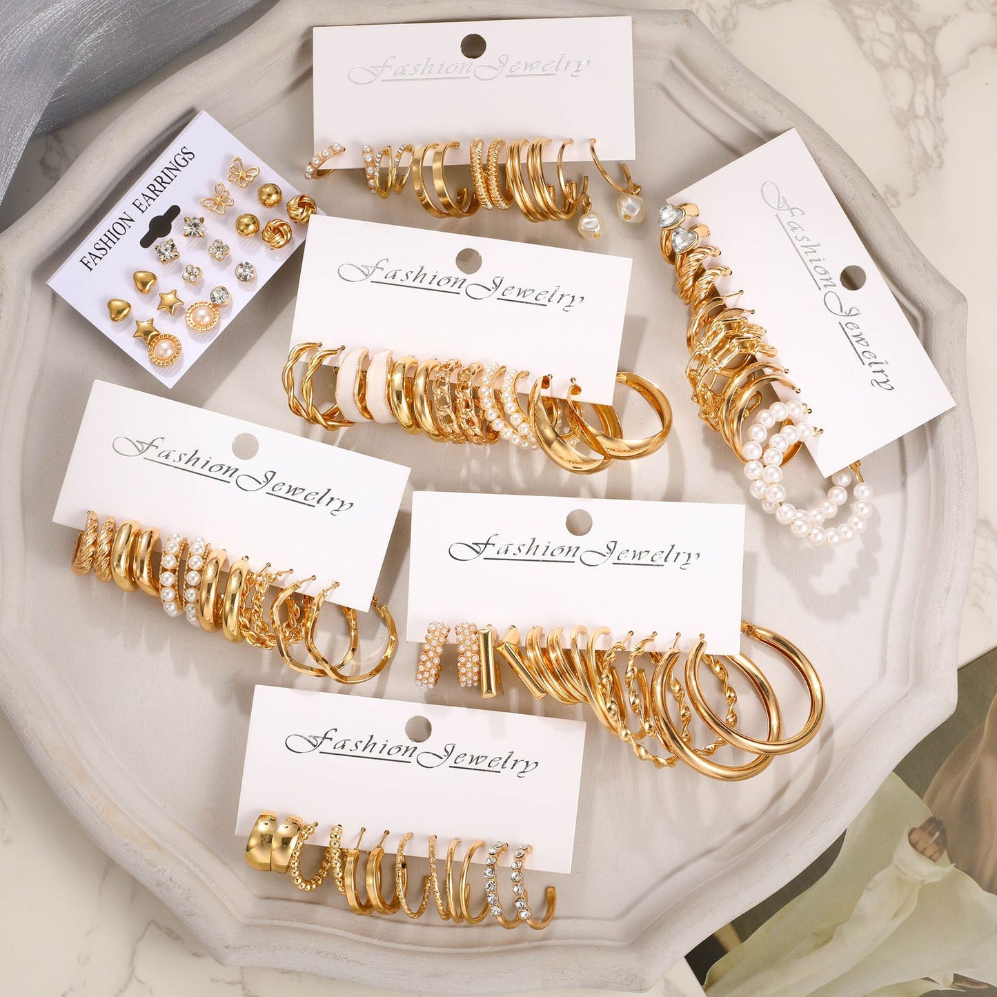 Love Imitation Pearl C-Hoop Earring Set (45-Piece)