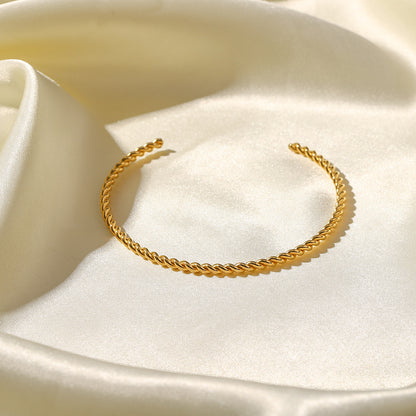 18K Gold Fine Twisted Women's Open Bracelet