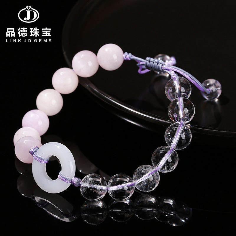 Pulsera trenzada con cuentas redondas de litio púrpura y cristal blanco natural 7A 