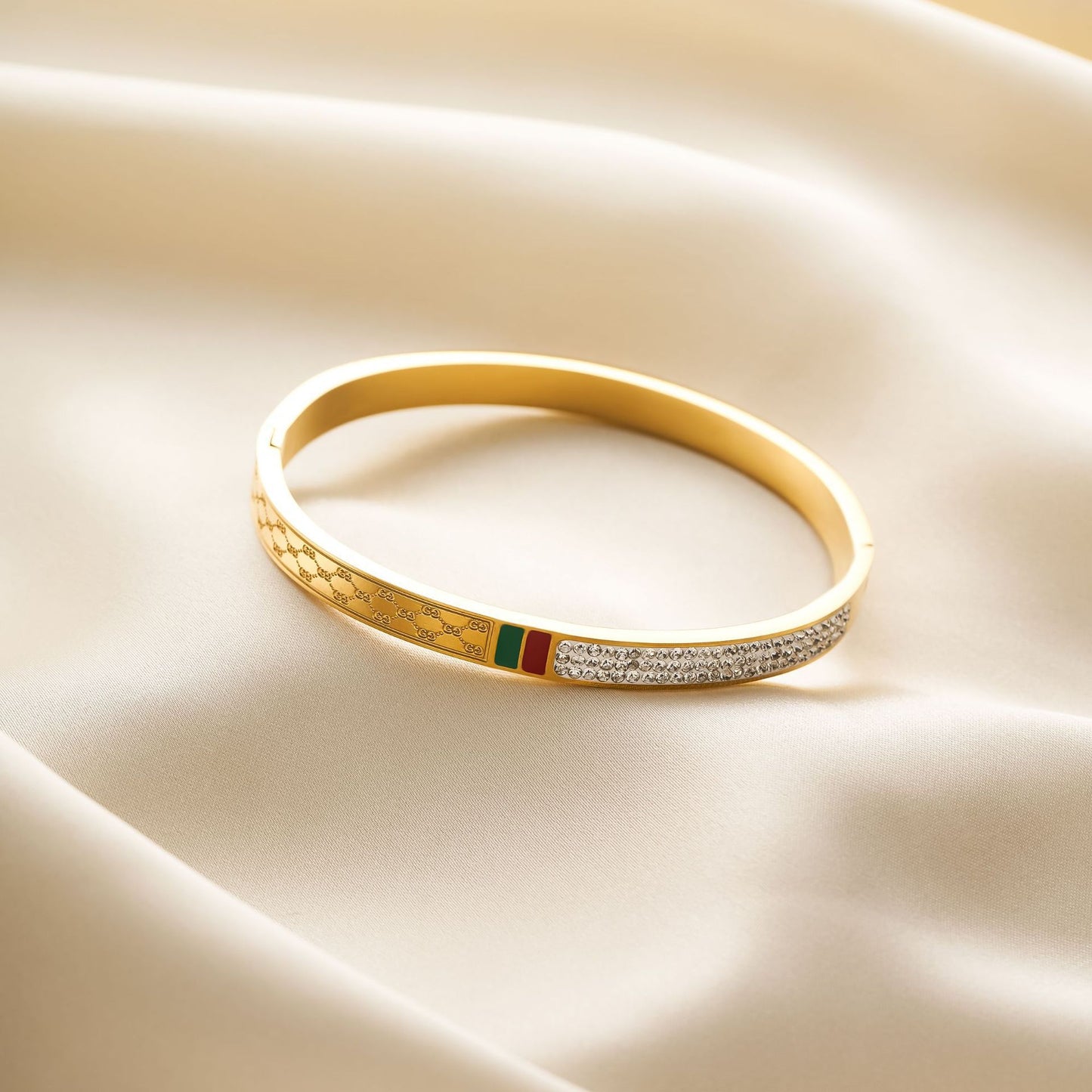 Women's 18K Gold-Plated Titanium Steel Red & Green Enamel Bracelet