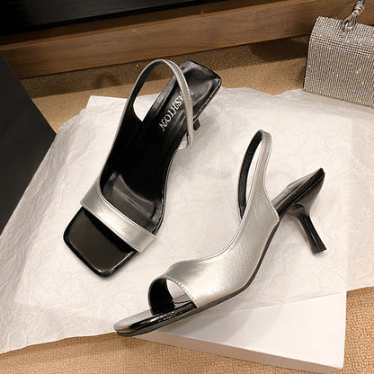 Pink square-toe sandals for women