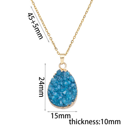 Electroplated crystal tooth teardrop-shaped stainless steel pendant necklace