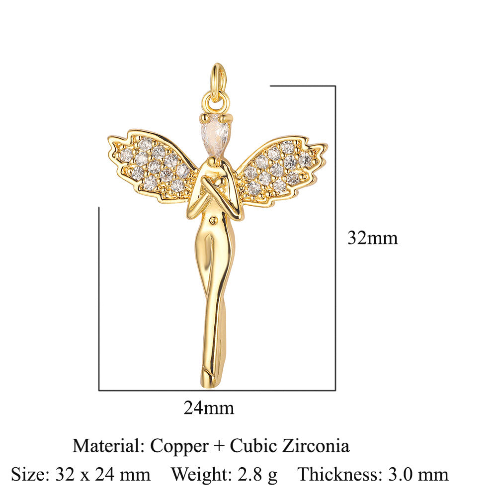 3 pcs/pack butterfly copper zircon angel pendant.